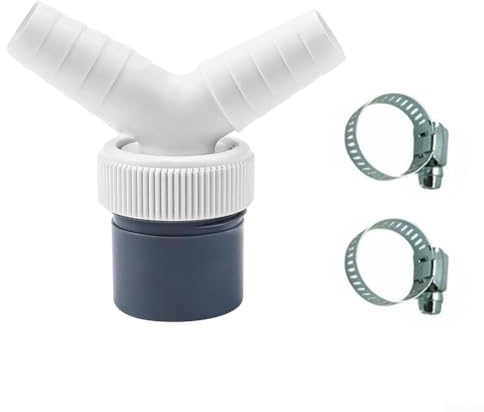 Waschmaschinen-Ablauf-Doppel-Anschlussrohr, 18-24 mm Ablaufadapter, mit 2 Stück Schlauchklemme, auslaufsicher für sichere Befestigung (Doppel)