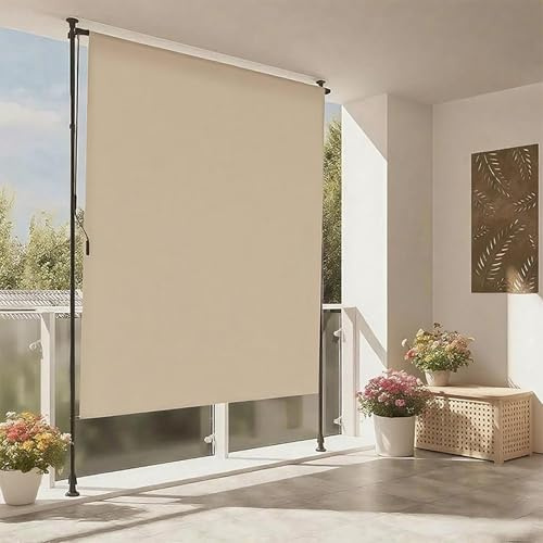 Manuell einziehbare Markise mit Handkurbel, verstellbarer, vertikaler Sonnenschutz für Hinterhof, Terrasse, Garten, Beige, 150 cm, Sonnenschutz für den Außenbereich