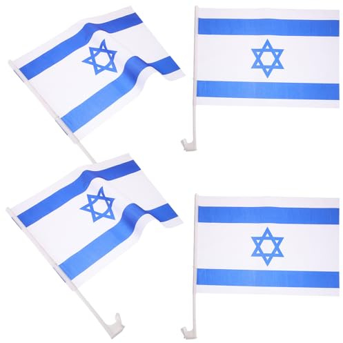 DIYEAH 4 pezzi Bandiera Israele in Poliestere con Asta per Finestra Auto Decorazione Nazionale Resistente e Facile da Installare per Eventi Feste e Celebrazioni
