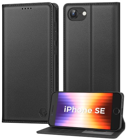 Kirnntca Handyhülle für iPhone SE 2022/2020 iPhone 8/7 Hülle, Kartenfach Premium PU Leder Klapphülle Schutzhülle, Standfunktion Tasche Flip Case für iPhone SE 2022/2020 iPhone 8/7 - Black