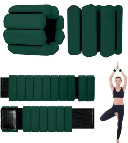 Wearable Wrist & Ankle Weights 2LB, Silicone Bracelet Wrist Bangles for Women and Men, Workout Resistance Weights for Exercise, Jogging, Yoga, Gym, Strength Training (Dark Green)