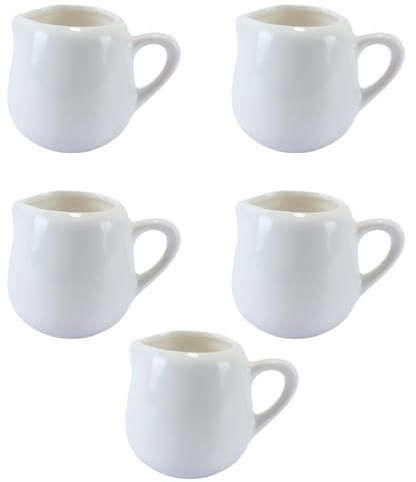 Gurtt Lot de 5 mini pichets en céramique blanche de 50 ml avec cuillère pour lait, café, sauce et jus