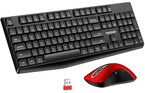QWERTZ Kabelloses Tastatur Maus Set, Full Size 105-Tasten Tastatur mit Nummernblock, 2.4GHz Funk mit einem USB Nano Empfaenger, 1400 DPI Optische Maus, Plug and Play Fuer Windows PC Laptop und Mac