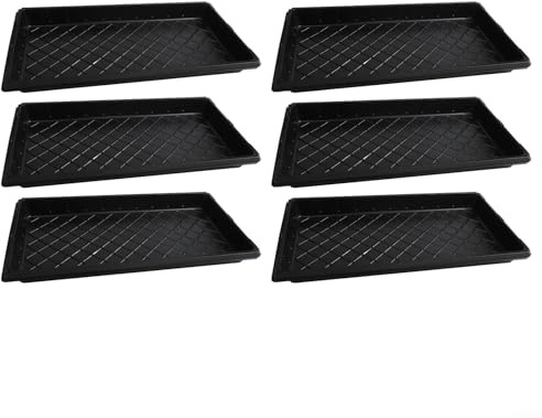 Qualoramall Set di 6 vassoi per la germinazione delle piante, robusti piatti in PP per coltivare giardinaggio, neri, 54,5 x 28,5 cm, accessori di propagazione con fori opzionali per SMA (senza fori)