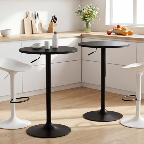 Ckaff 2er Set 2in1 Bartisch Runder Bistrotisch, Stehtisch 360° Drehbar Höhenverstellbar 70–91.5cm, Ø 60cm Partytisch aus Metall für Klub Wohnzimmer Küche Balkon Bar, Schwarz