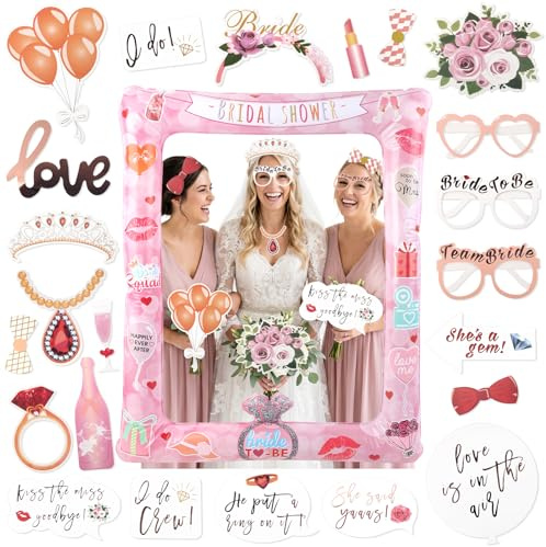Photo Booth JGA Accessoires Frauen, 24 Stück Fotobox Accessoires Hochzeit, JGA Aufblasbarer Fotorahmen und Foto Requisiten für Fotospiel Hochzeit
