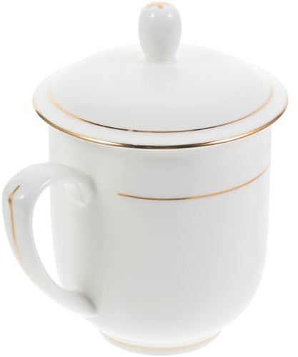 RUNROTOO Keramik Kaffeebecher ohne Henkel 400 Ml mit Flachem Boden und Deckel Multifunktionaler Milchbecher im Einfachen Design fürs Büro und Zuhause