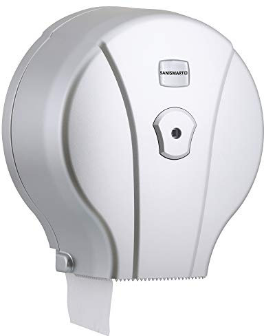 SANISMART Mini Jumbo Toilettenpapierspender 240 x 130 x 260 mm (LxBxH)| Robuster ABS-Kunststoff | Für Rollen bis Ø 21 cm | Silber | Eleganter Wandspender für Toilettenpapier