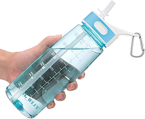 VENNERLI Water Bottle with Straw and Time Marking, Sports Water Bottle BPA Free Leak Proof Dishwasher Safe Reusable Tritan Drinks Bottle Durable Motivational for Adults Outdoor 800ml