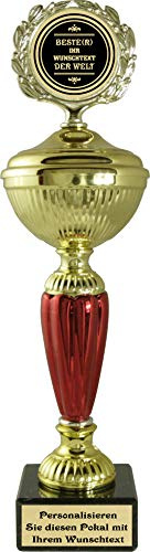 Pokal Award mit hochwertigen Aluminium-Emblem und Wunschtext auf Sockelschild