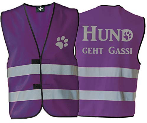 Generisch Warnweste Sicherheitsweste Hund geht Gassi mit reflektierendem Aufdruck 8 Farben 5 Größen (XL, Lila)