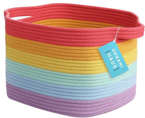 OrganiHaus Korb Aufbewahrung, Toilettenpapier Aufbewahrung, Aufbewahrungskorb Kinder, Treppenkorb, Körbe Behälter, Kleiner Wäschekorb, Aufbewahrungskorb Geflochten 35x23, Regenbogen