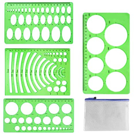 QincLing Stücke Kunststoff-Schablonen, klare grüne Architektur-Schablonen, Kreise, Massenlineal, geometrische Schablonen, Kreise und ovales Zeichenlineal für Büro, Schule, Gebäude, Schalung