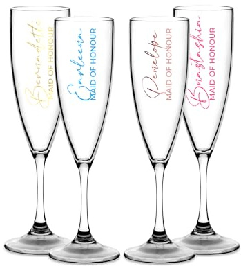 Print Maniacs Personalised Champagne Premium Flute Glass Bride Groom Mr Mrs Wedding Maid Honour Any Name Wine Cocktail Prosecco Gift (Clear, Maid of Honour)