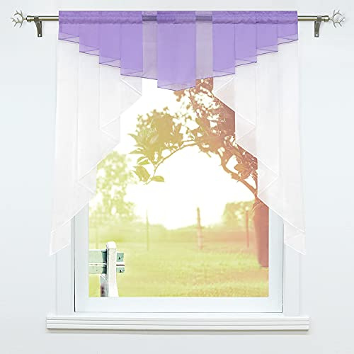 SCHOAL Scheibengardinen, Küche Gardinen, BxH 100x100 cm Lila | Kleinfenster Küchengardine mit Kräuselband oder Tunnelzug, Bistrogardinen Voile, Transparente Kurzgardinen Modern, 1 Stück