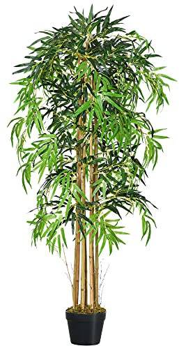 Outsunny Bambù Artificiale Alto 150cm con Vaso, Pianta Artificiale Decorativa Realistica per Casa, Giardino, Ufficio, Verde