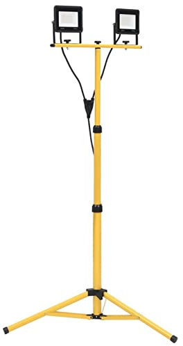Tidyard Baustrahler LED mit Stativ, Arbeitsstrahler mit Stativ, Baustrahler LED, Baustellenlampe mit 3 m Kabel & Steckdose, 2x30 W Kaltweiß