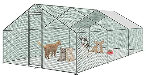 UISEBRT Hühnerstall Hühnerhaus Freilaufgehege Geflügelstall Käfige Kleintierstall Verzinkter Stahlrahmen mit PE Dach für Geflügel, Kaninchen, Kleine Haustiere (3 x 6 x 2 m)