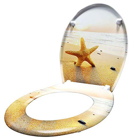 ACXIN WC Sitz mit Absenkautomatik Oval Toilettensitz Antibakteriell Klodeckel Universal Größe WC Klodeckel Toilettensitz mit langsamer Absenkung (Seestern)