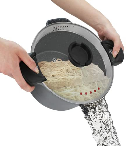 ROSSETTO Marmite à pâtes 24 cm Cuiseur à Pâtes avec couvercle verrouillable, 4.5 L Casserole Spaghetti Couvercle verre, Revêtement antiadhésif, Facile à nettoyer, Cuisine saine