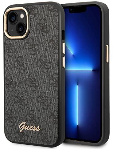 CG MOBILE Guess Schutzhülle für iPhone 14 Zoll (35,6 cm), 4G-Muster und Schrift-Logo, kratzfestes PC/TPU, bequeme und langlebige Hartschale mit zugänglichen Anschlüssen und Stoßdämpfung, Schwarz