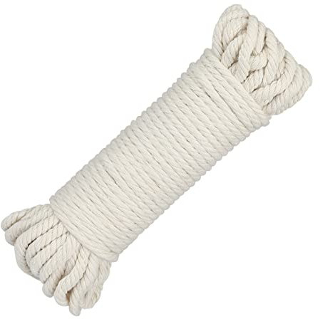 KINGLAKE Soft Cotton Rope 6mm, 20m Macrame Cord Twisted Thick String Decorative Rope for Crafts, Washing Line, Wall Hanging, Plant Hanger, Gardening, Decoration, Repairing Cat Scratching Post (Beige)