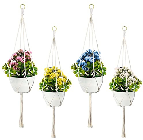 AYNKH 4er Set Makramee Blumenampel, Baumwollseil Hängeampel, Boho-Stil, handgefertigt, 100% Baumwollseil, Blumentopfhalter, 90 cm, 120 cm lang