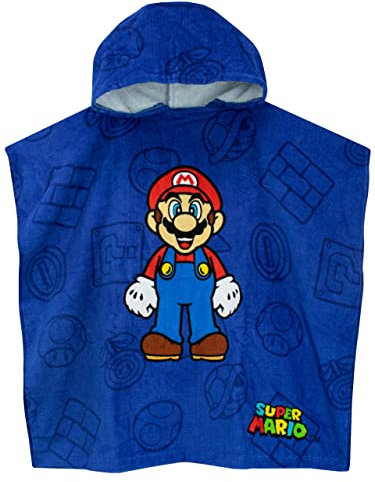 SUPER MARIO BROS Boys Gaming Hooded Towel Poncho Swimwear for Kids One Size Blue