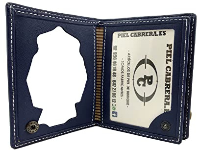 Piel Cabrera Cartera Porta Placa para Policia Nacional CNP Mod. HONORES Libro (Azul Marino)