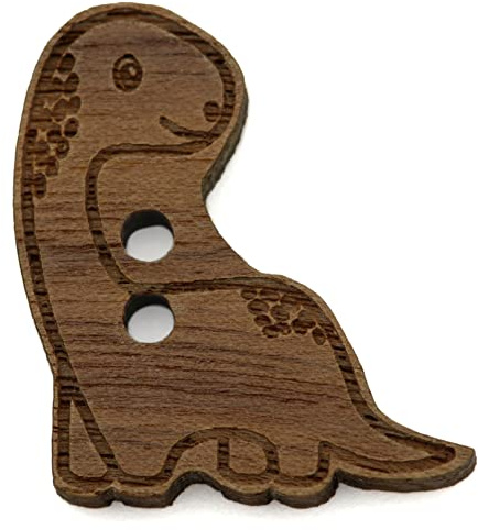 NaturSchatulle Holzknöpfe Motiv Dino | 5 Stück Nussbaum 2 Loch Knöpfe Holz DIY Basteln Nähen Schmuckherstellung Annähen Kinderknöpfe
