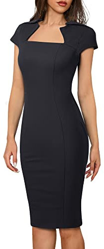HOMEYEE Robe Crayon Chic et Elegant Manches Capes Vintage Moulante Business Cocktail Longueur Genou pour Femmes B737 (XL, Noir)