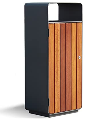 Pattumiera da esterno grande Pattumiera in acciaio resistente con pannello in legno, canna interna in acciaio zincato, pattumiera semplice di grande capacità con coperchio superiore for uso esterno Ce