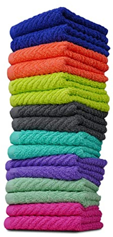 ZUPERIA Zigzag Multicolor Wash Cloths -16 Pack -12 x 12- Highly Absorbent Soft Washcloths for Face, Gym Towels, Hotel Spa Quality, Reusable & Multipurpose Wash Cloth Towels
