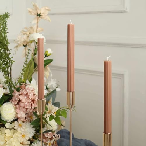 Efavormart 5 Pack | 9 Beige Premium Unscented Ribbed Wick Taper Candles, Tall Ribbon Wax Dinner Candles