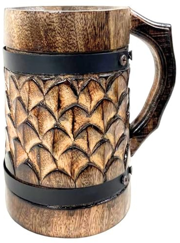 collectiblesBuy Handgefertigter Bierkrug aus Holz, Antik-Optik, Pinienapfel-Design, authentischer und klassischer Stil, mit wasserfestem, polnischem modernem Getränkebecher
