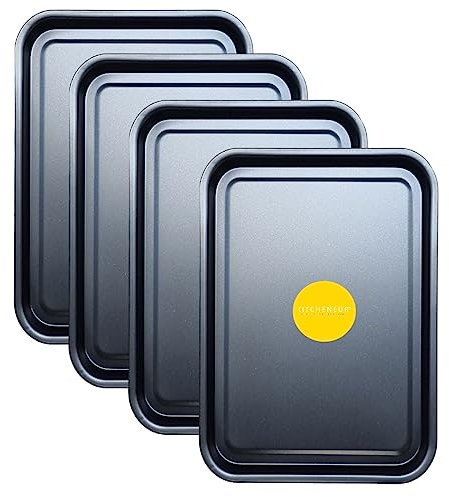 4-Pack Essential 35cm Baking Tray Set - Non-Stick Oven Trays Teflon™ Coated for Baking & Roasting Durable, Dishwasher Safe & Stackable Bakeware for Easy Cleaning & Space-Saving Storage by KITCHENEUR®