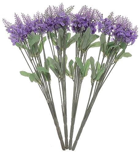 Zerodeko 4 Stück Lavendel-Strauß künstliches Lavendel Tischdekorationen für Hochzeiten Ornament Vase Plastikpflanzen gefälschter Lavendel Esstisch schmücken Blumen halten Eukalyptus Anlage