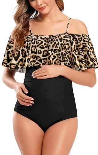 SHEKINI Costume da bagno intero da donna, con spalline arricciate, bandeau, ruched, regolabile, bikini, taglie grandi, premaman, bikini intero, gravidanza, XL