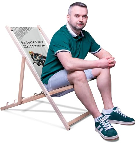 DreamRoots Vatertagsgeschenk für Papa Liegestuhl Holz klappbar aus Buchenholz, bis 130 kg, mit Verstellbarer Rückenlehne faltbar und robust - Bester Papa Geschenke