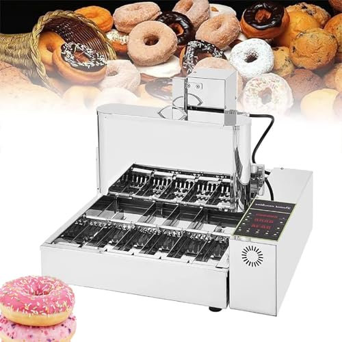 ANGDI 2000W Commercial Donut Making Machine, 6 Rows Donut Fryer, 9.5L Hopper Donut Maker with 5 Gears Adjustment, 304 Stainless Steel Digital Donut Fryer, Auto Flip Adjustable Donut Thickness
