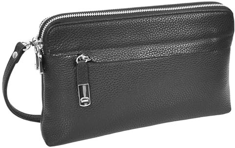 Divergent Retail Herren-Reisetasche, Echtleder, Handgelenktasche, Clutch, Organizer, abnehmbare Handschlaufe, schwarz, Tripouch, Schwarz , L: 27 x H: 17 x W: 4 cm.