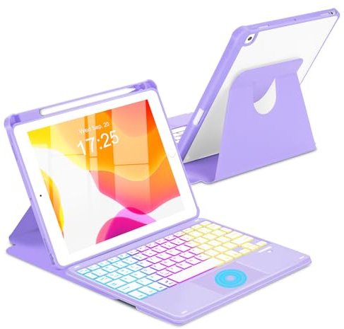 MePadKey Funda con teclado táctil para iPad de 9ª/8ª/7ª generación de 10.2 pulgadas, cubierta de rotación de 360 grados con teclado inalámbrico desmontable retroiluminado arcoíris para iPad Pro 10.5