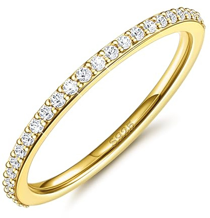 Dochais 925 Sterling Silber Eternity Ringe 14 K Vergoldete Stapel Ringe Frauen Gold Damenring mit Zirkonia Fingerring Einfacher Bandring Stapelbare Silber/Gold Ringe Schmuck