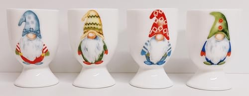 Lucky Gonks Lot de 4 coquetiers en porcelaine anglaise Motif nain de nain décoré à la main au Royaume-Uni