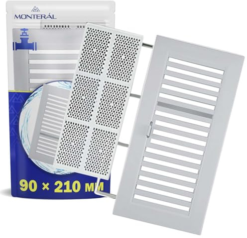Rejilla Ventilacion Rectangular 90 x 210 mm está Equipada con un Mecanismo Ajustable y Mosquitera Fabricada en Plástico Blanco - Garantía de 10 Años - MONTERAL