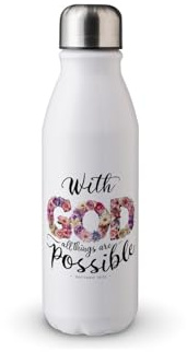MAXIKIWI - Single Wall Water Drinking Bottle with Screw Cap, Non Insulated Lightweight Aluminium, BPA Free, Leak-Proof - Christian Floral 1525293-500ml
