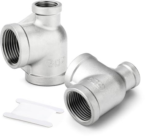 ERGAOBOY 5 piezas de acero inoxidable 304 hembra de reducción en T, 1-1-3/4BSP con la reducción de diámetro lateral del adaptador de tubería de agua Accesorios