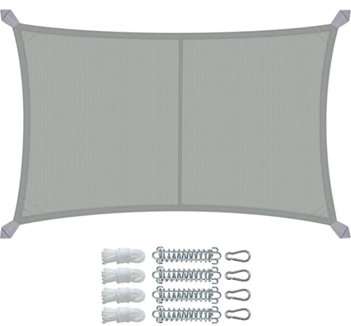 VOUNOT® Vela Ombreggiante Impermeabile Rettangolare 3x5m, Tenda da Sole per Esterno in Polyester con Kit di Fissaggio, Protezione UV 95%, Vele Ombreggianti per Giardino, Balcone, Terrazza, Grigio
