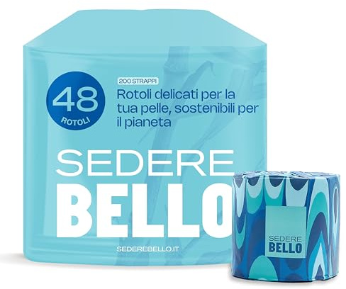 Sedere Bello – Carta Igienica Medium, Confezione da 48 Rotoli | 3 Veli, 200 strappi No Plastica, Ecologica, Super Morbida, Per pelli sensibili, Resistente e Sostenibile