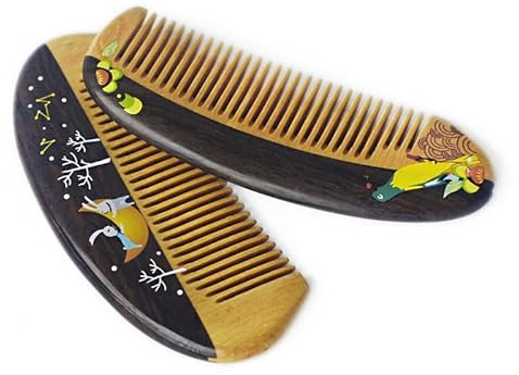 Multi-style small full-tooth wooden comb， sandalwood and boxwood comb， painted Comb，S